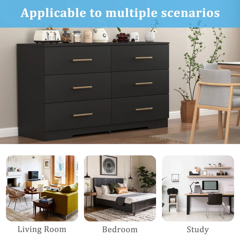 Black 6 Drawer Wood Dresser G286803