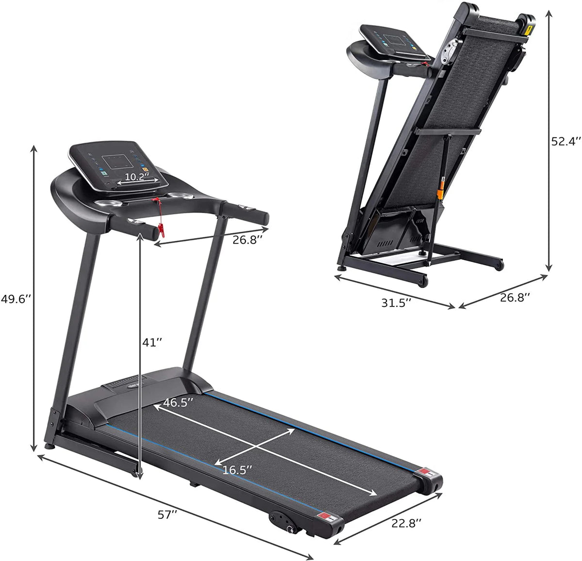 3.5HP Folding Electric Treadmill with Incline, Black W134