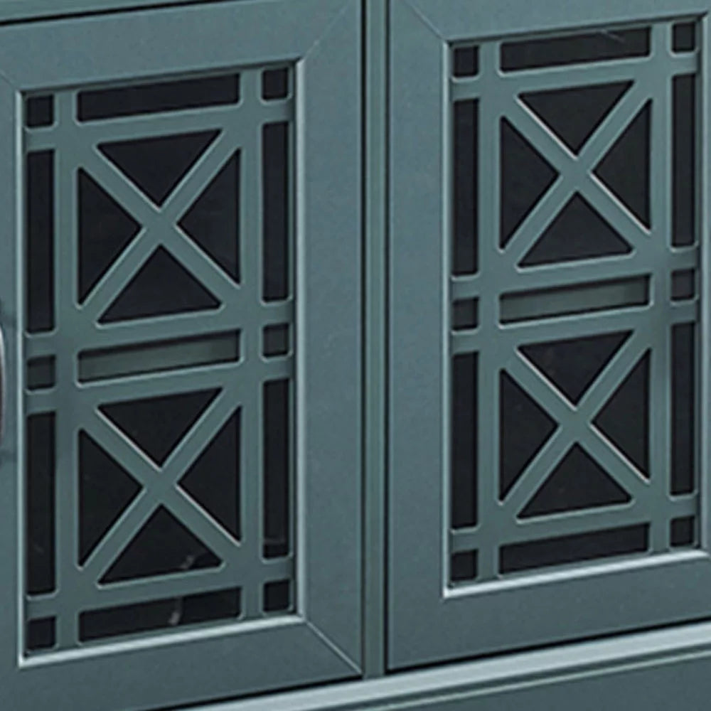 Teal MDF TV Stand with Glass Doors and Adjustable Shelves Z887