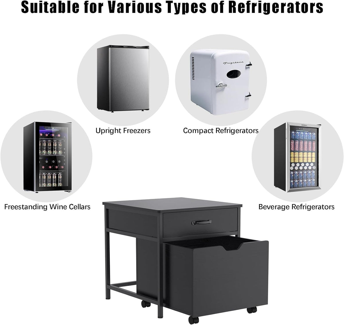 Mini Fridge Stand with Storage Rolling Cabinet 220LBS Capacity A229503