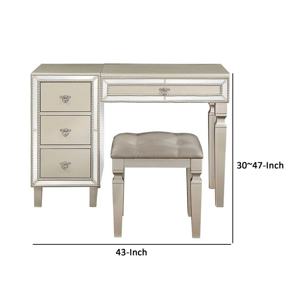 47 Inch Vanity Desk Set with Stool Mirror and Drawers P117