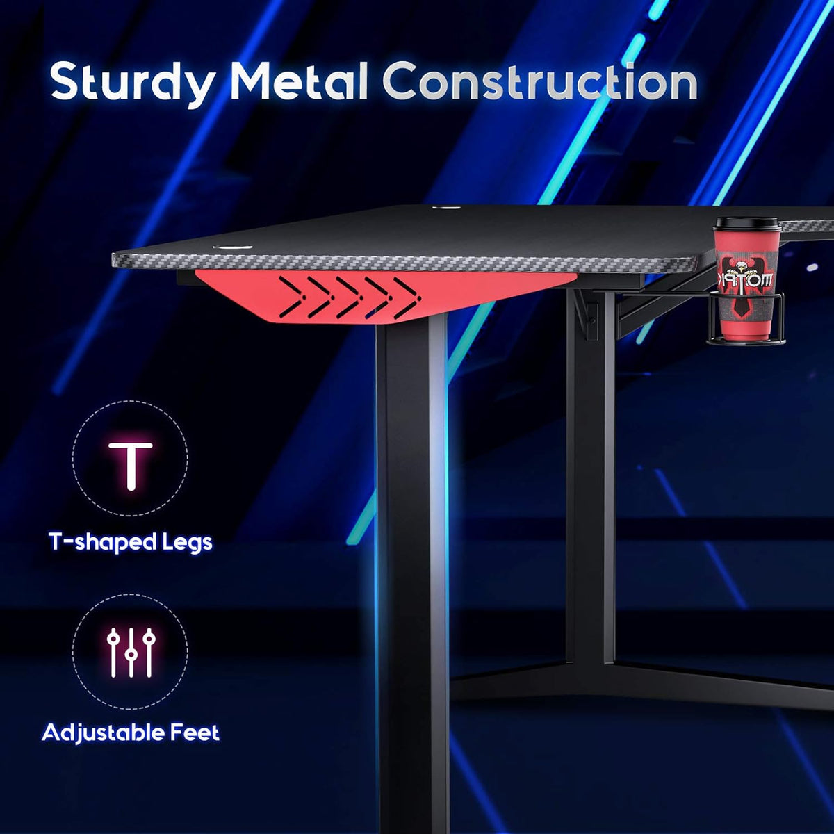 L Shaped Gaming Desk with Mouse Pad and Cup Holder J859006