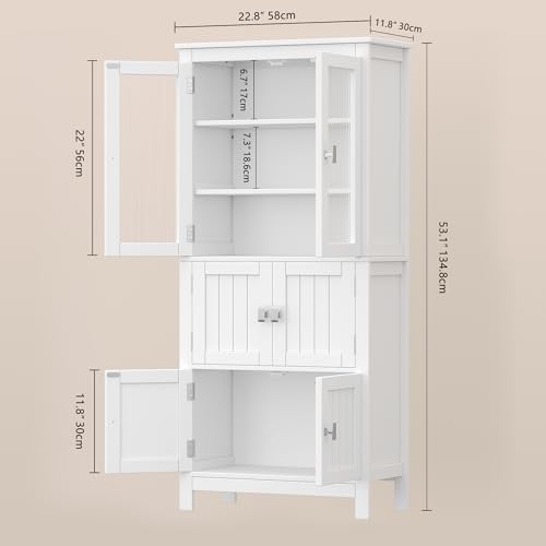 53.1" White Bathroom Storage Cabinet with 6 Doors B9727