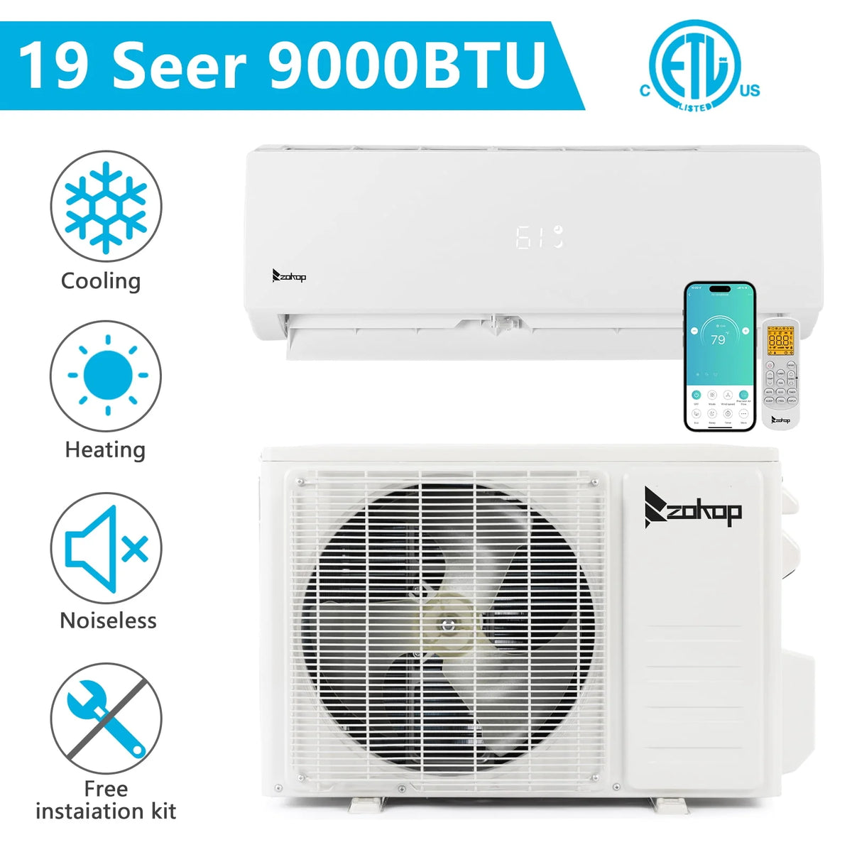 9000 BTU 19 Seer Mini Split Air Conditioner & Heater A496774