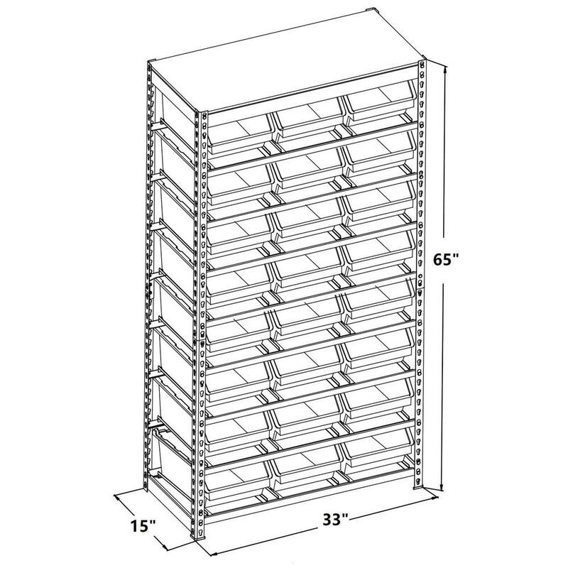 Gray 8-Tier Storage Rack with 24 Plastic Bins J14932