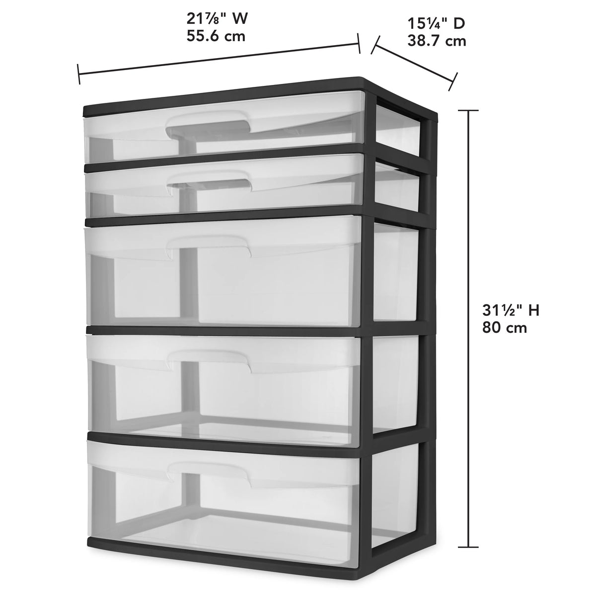 Plastic 5 Drawer Wide Tower Black E58331