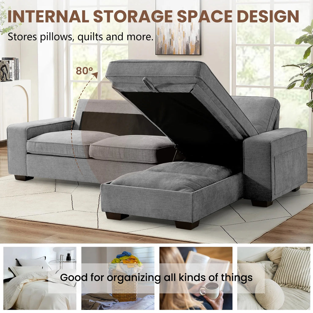 Convertible Sectional Sofa L Shaped Couch with USB and Type-C Charging Ports B343