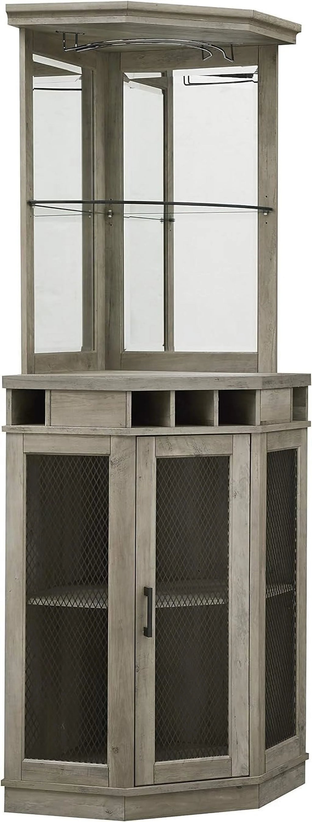 Stone Grey Corner Bar Unit with Built-In Wine Rack and Lower Bar Cabinet E99613