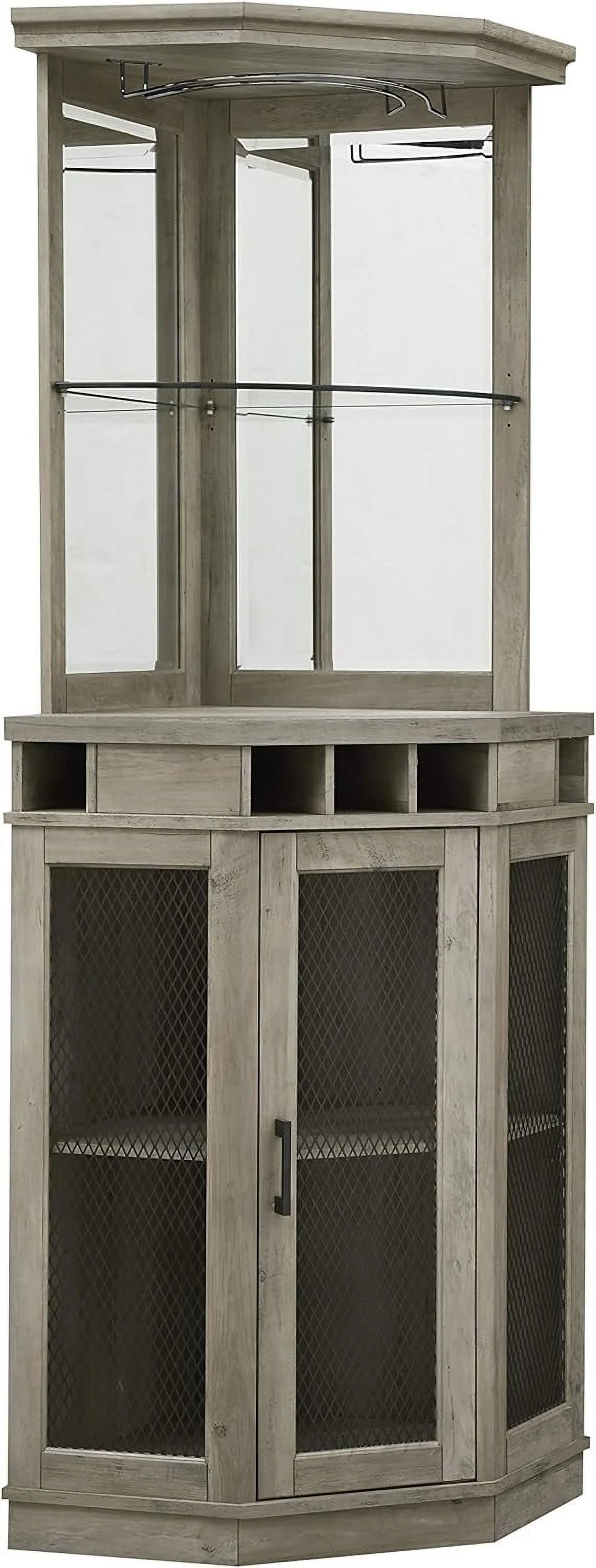 Stone Grey Corner Bar Unit with Built-In Wine Rack and Lower Bar Cabinet E99613