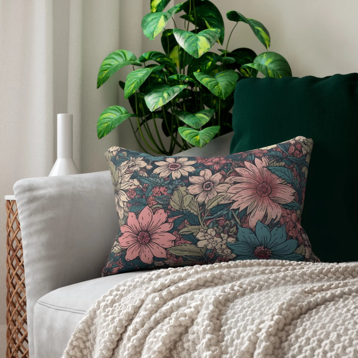 Lumbar Pillow with Jacobean Design I983