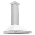 36 Inch Stainless Steel Range Hood with Matte White Shell and Gold Handle L39579