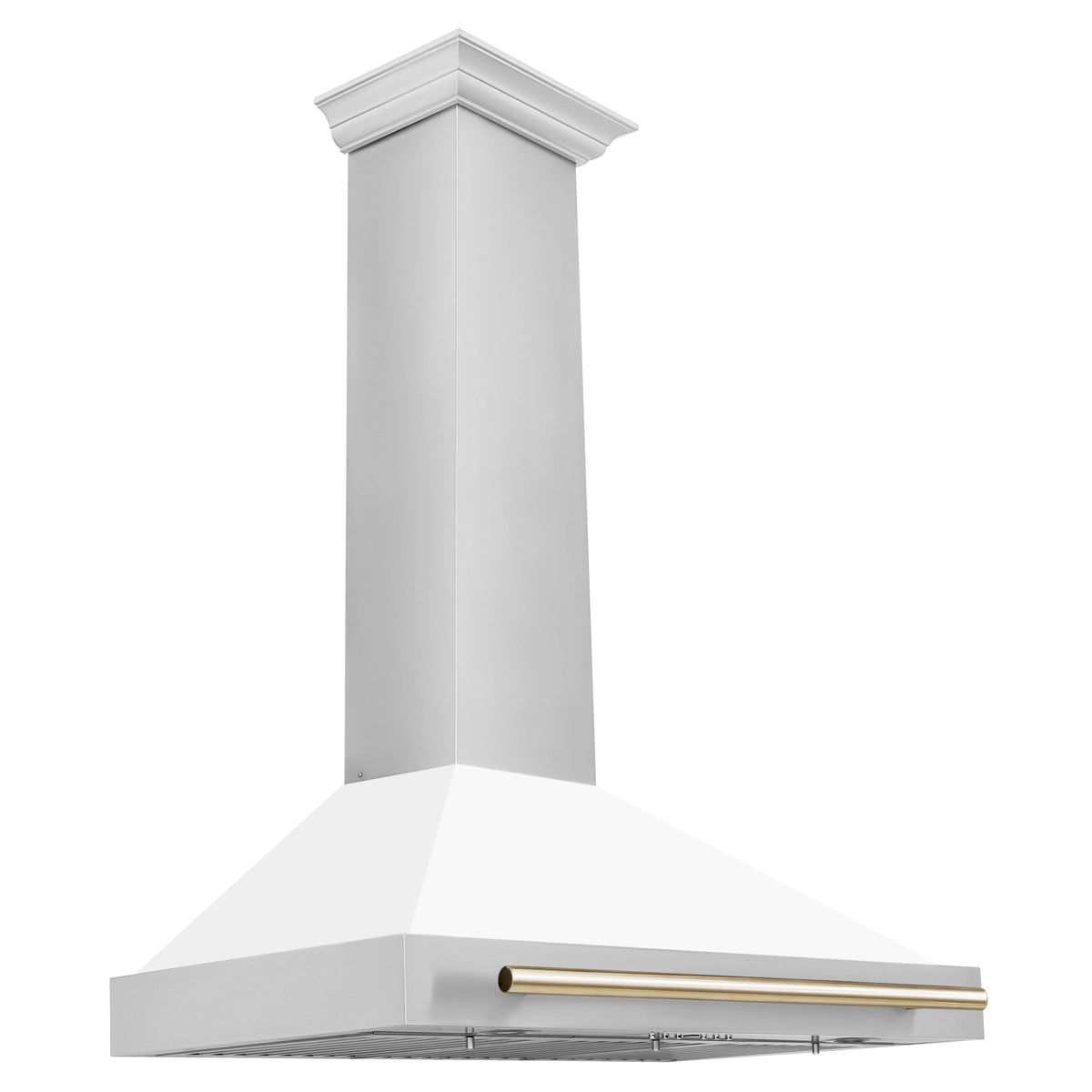 36 Inch Stainless Steel Range Hood with Matte White Shell and Gold Handle L39579