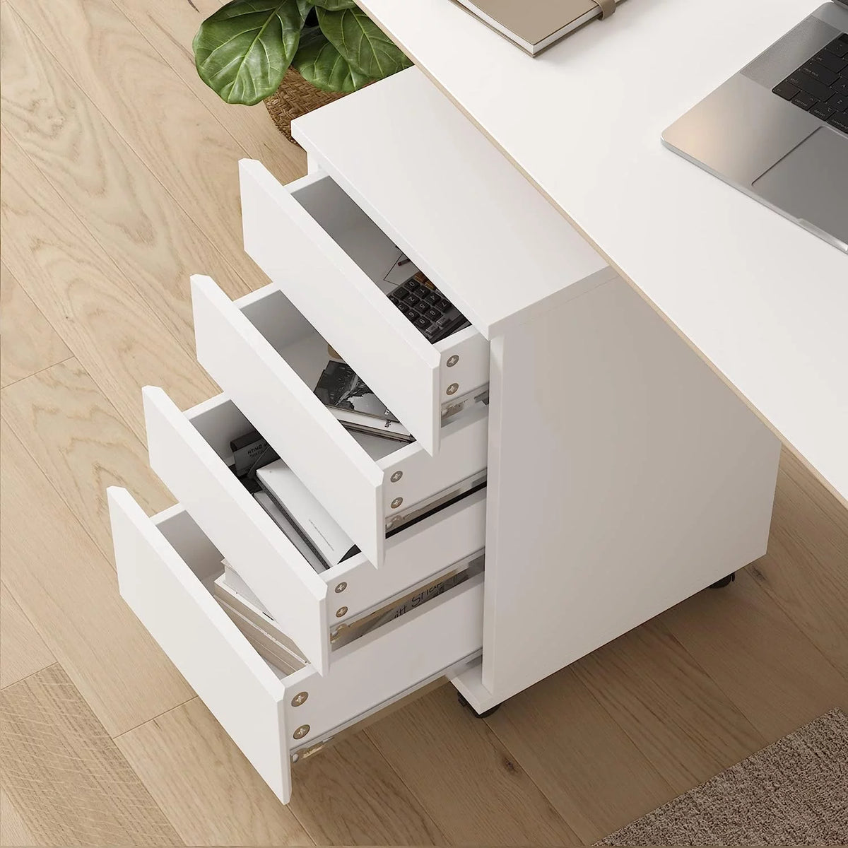 4-Drawer White Mobile File Cabinet J280