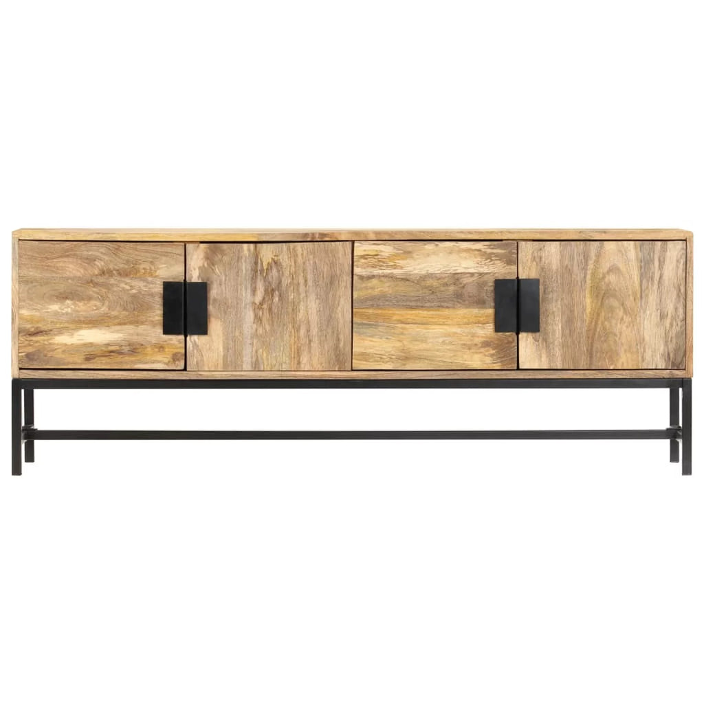 Mango Wood TV Cabinet with 4 Doors Steel Legs Q58784