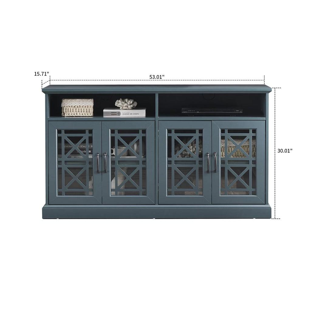Teal MDF TV Stand with Glass Doors and Adjustable Shelves Z887