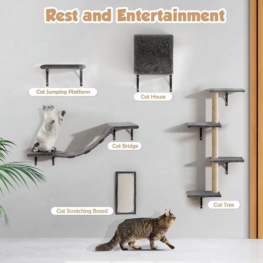 5 Pcs Wall-Mounted Wood Cat Climber Set W64193