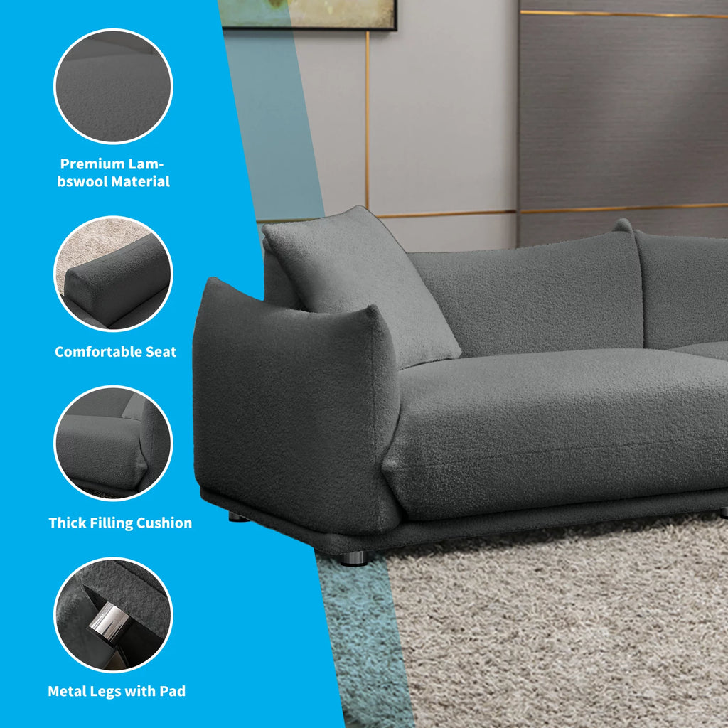 Dark Gray Lambswool Flared Arm Sofa D692529