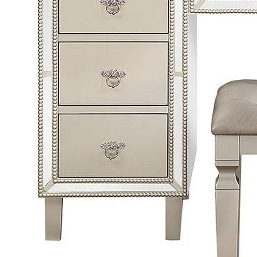 47 Inch Vanity Desk Set with Stool Mirror and Drawers P117