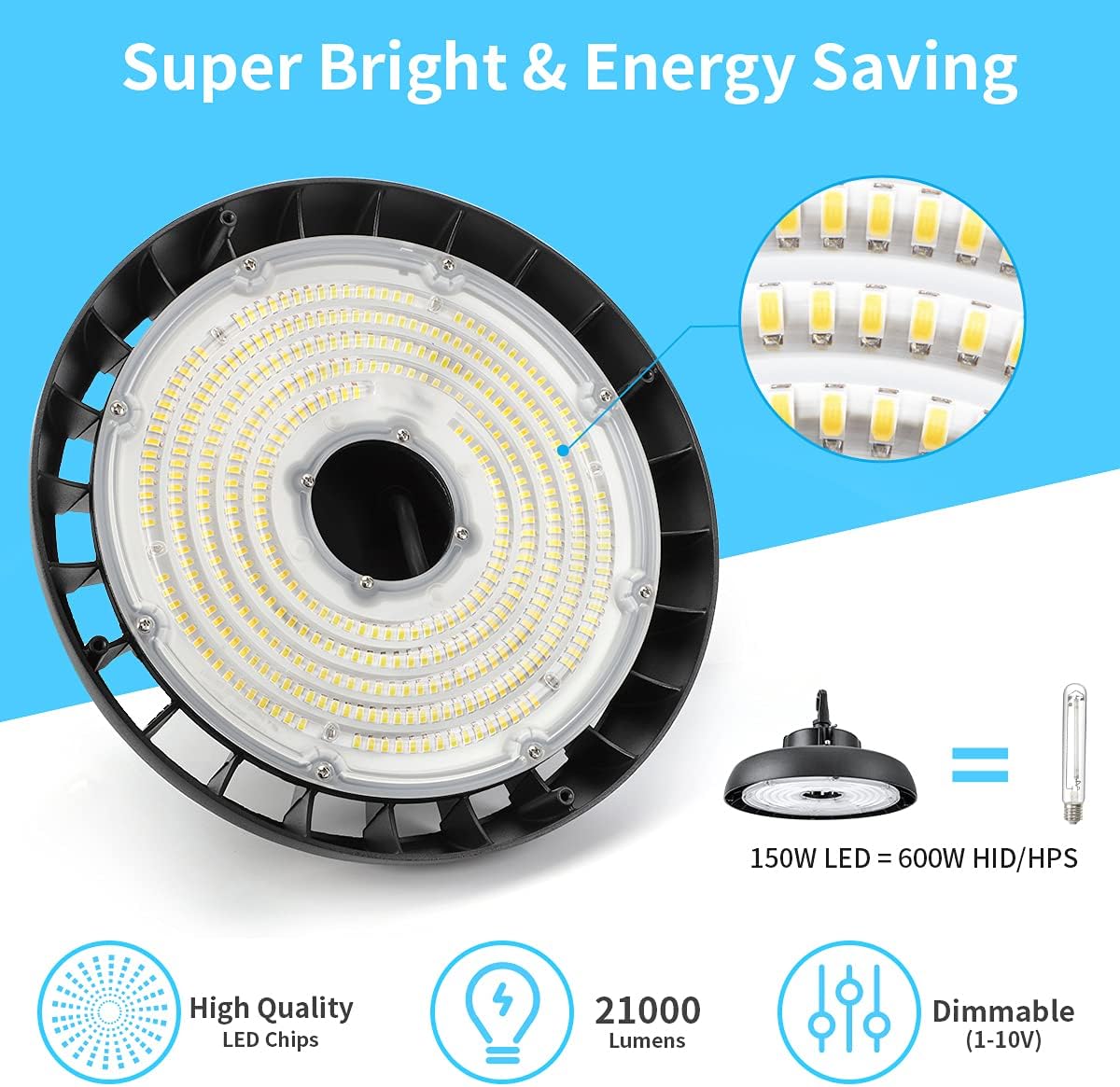 150W Dimmable 5000K LED High Bay Light Pack of 2 K9466