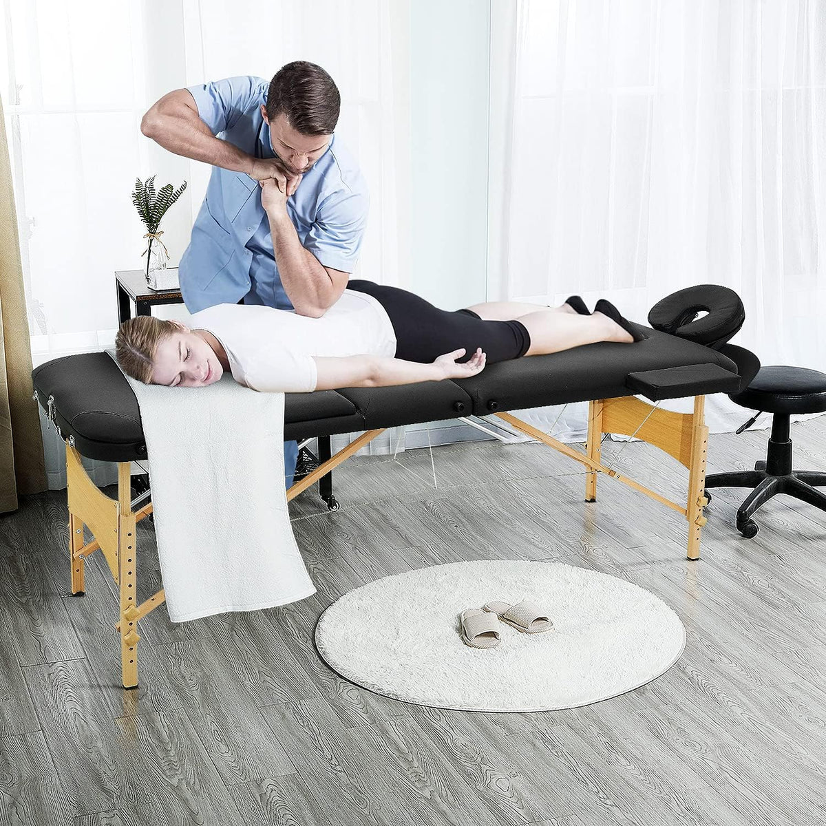 Black 3 Fold Portable Massage Bed with Carrying Case G878