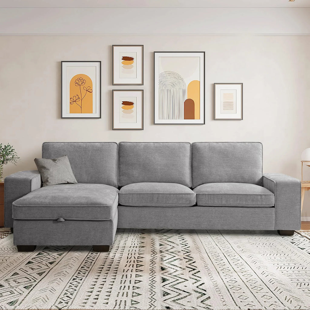 Convertible Sectional Sofa L Shaped Couch with USB and Type-C Charging Ports B343