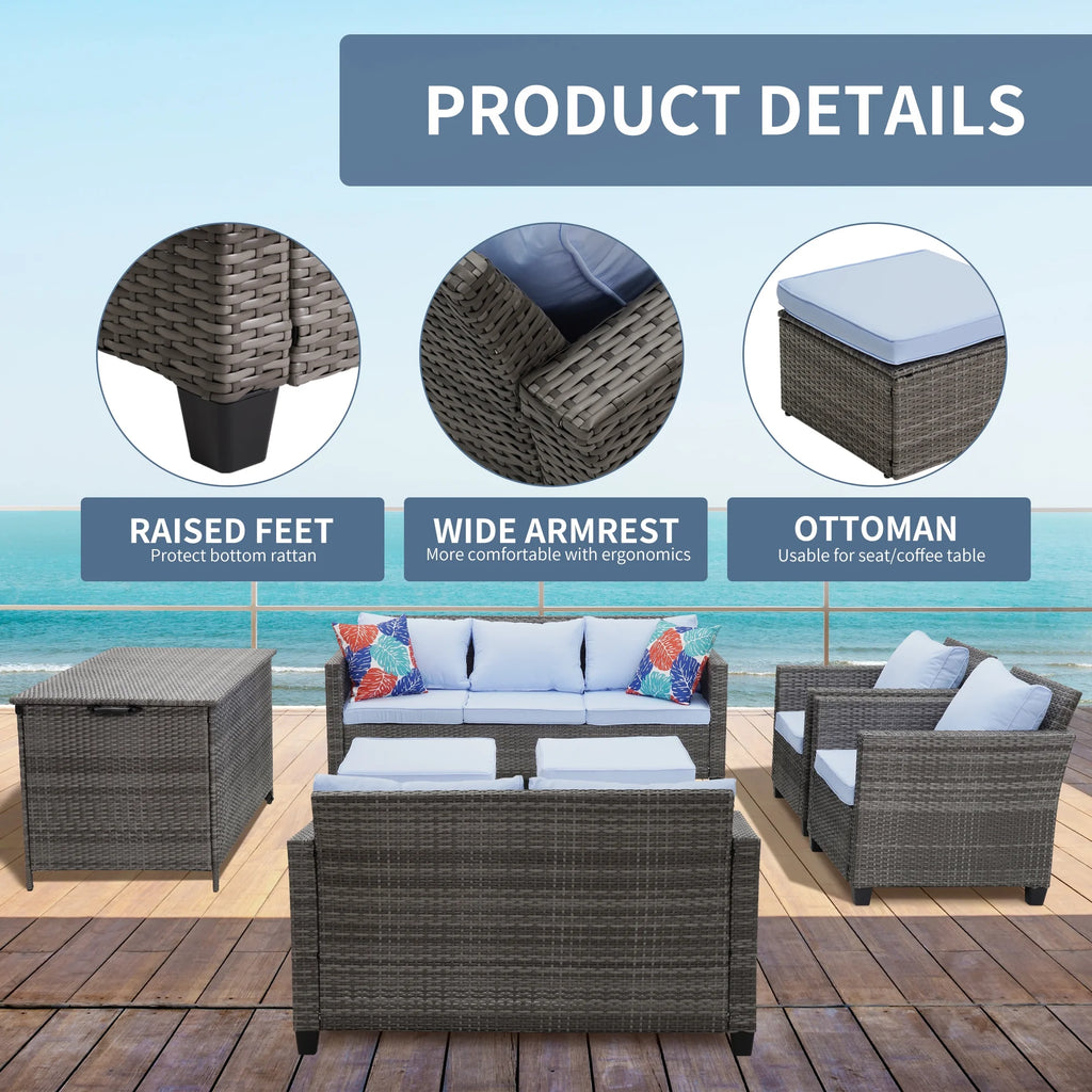 7 Pieces Wicker Rattan Sectional Conversation Set R714539