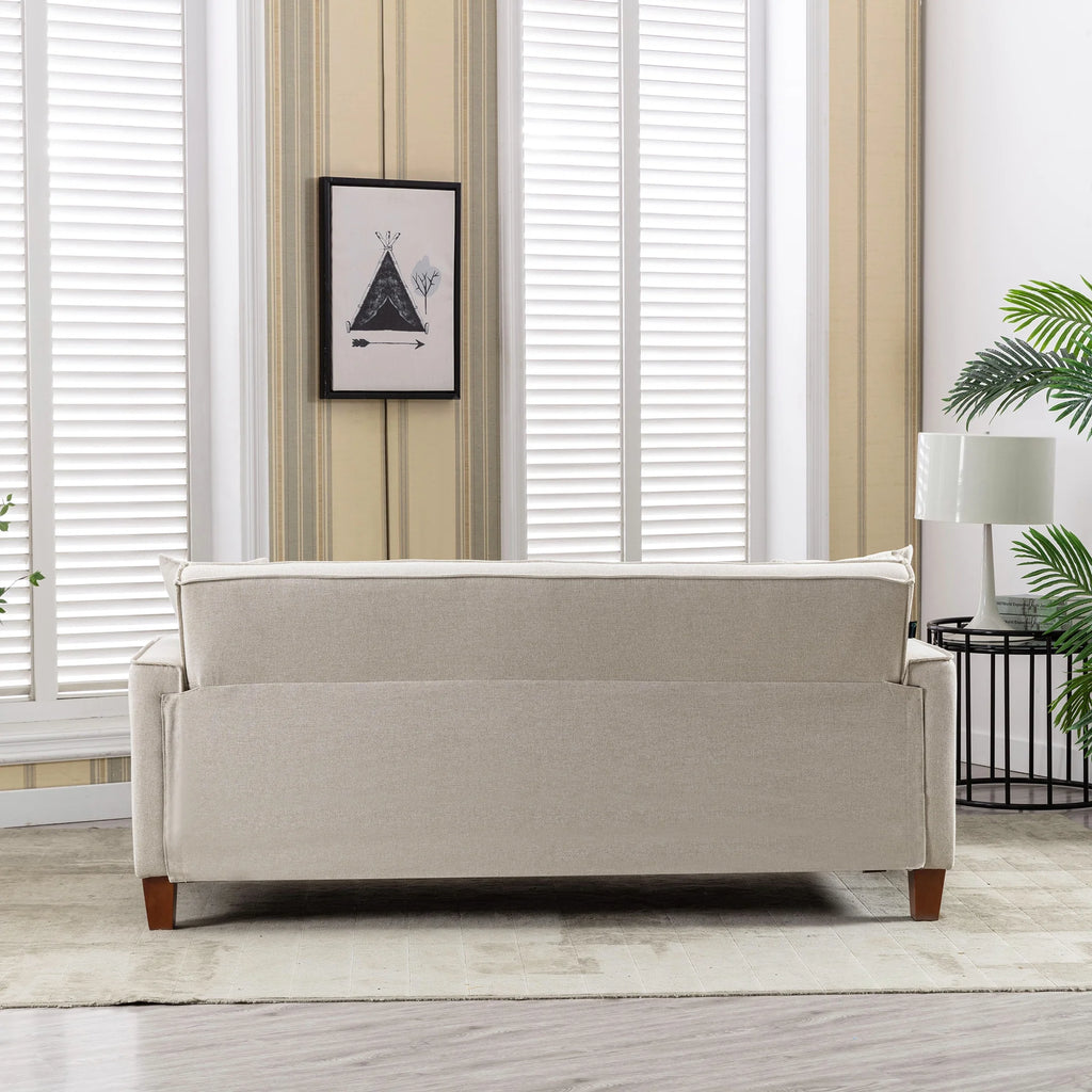 Mid-Century Linen Love Seat Sofa with 2 Pillows and Solid Wood Legs D2018