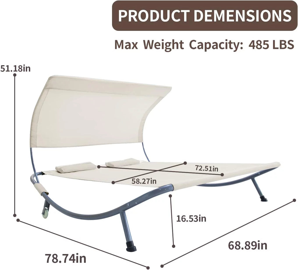 Double Chaise Lounge Bed with Canopy and Wheels M7210