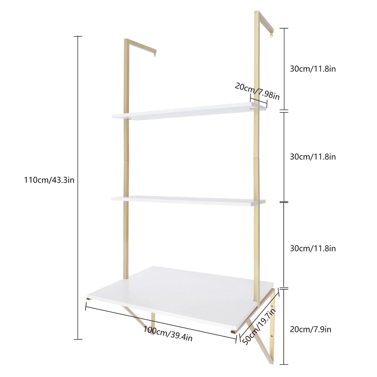 Wall Mount Table with 2 Book Storage Shelf I6655