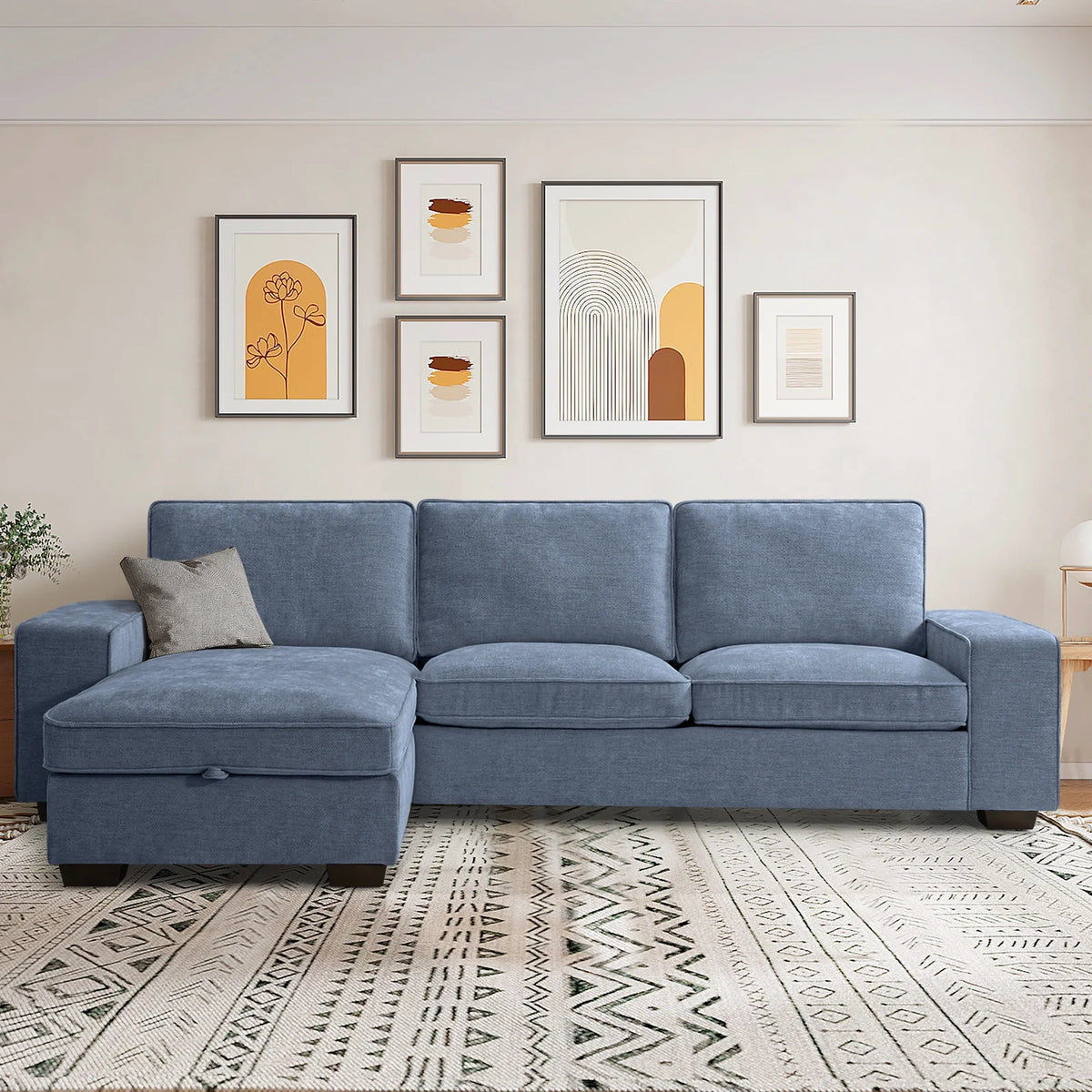 Convertible Sectional Sofa L Shaped Couch with USB and Type-C Charging Ports B343