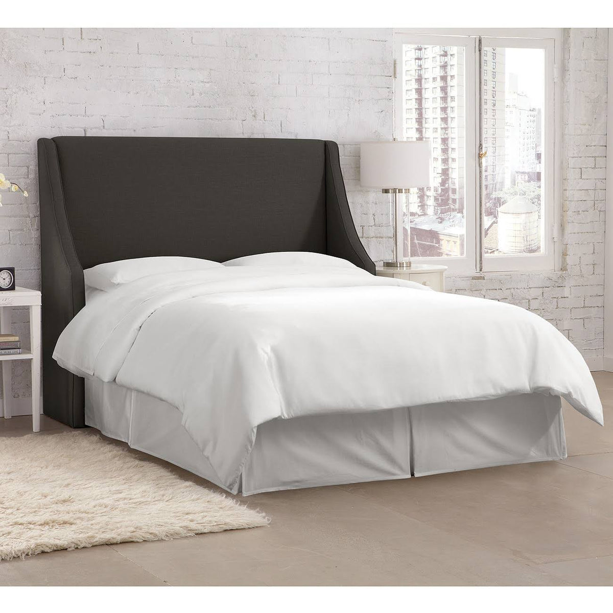 California King Linen Charcoal Wingback Headboard T2099