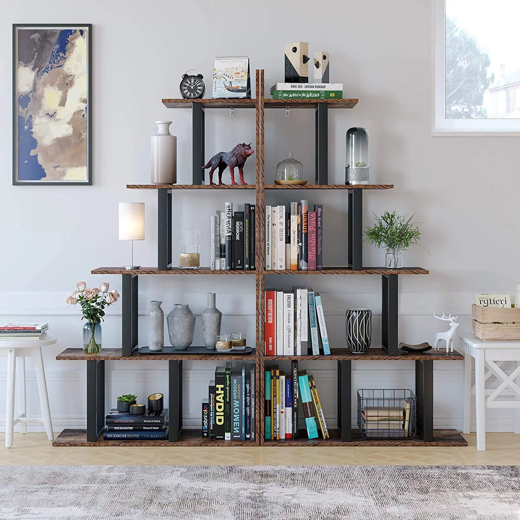 5 Tier Wooden Bookshelf with Metal Frame M33157