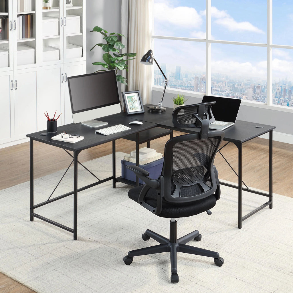 Ergonomic Office Chair with Adjustable Headrest, Black Fabric K71978