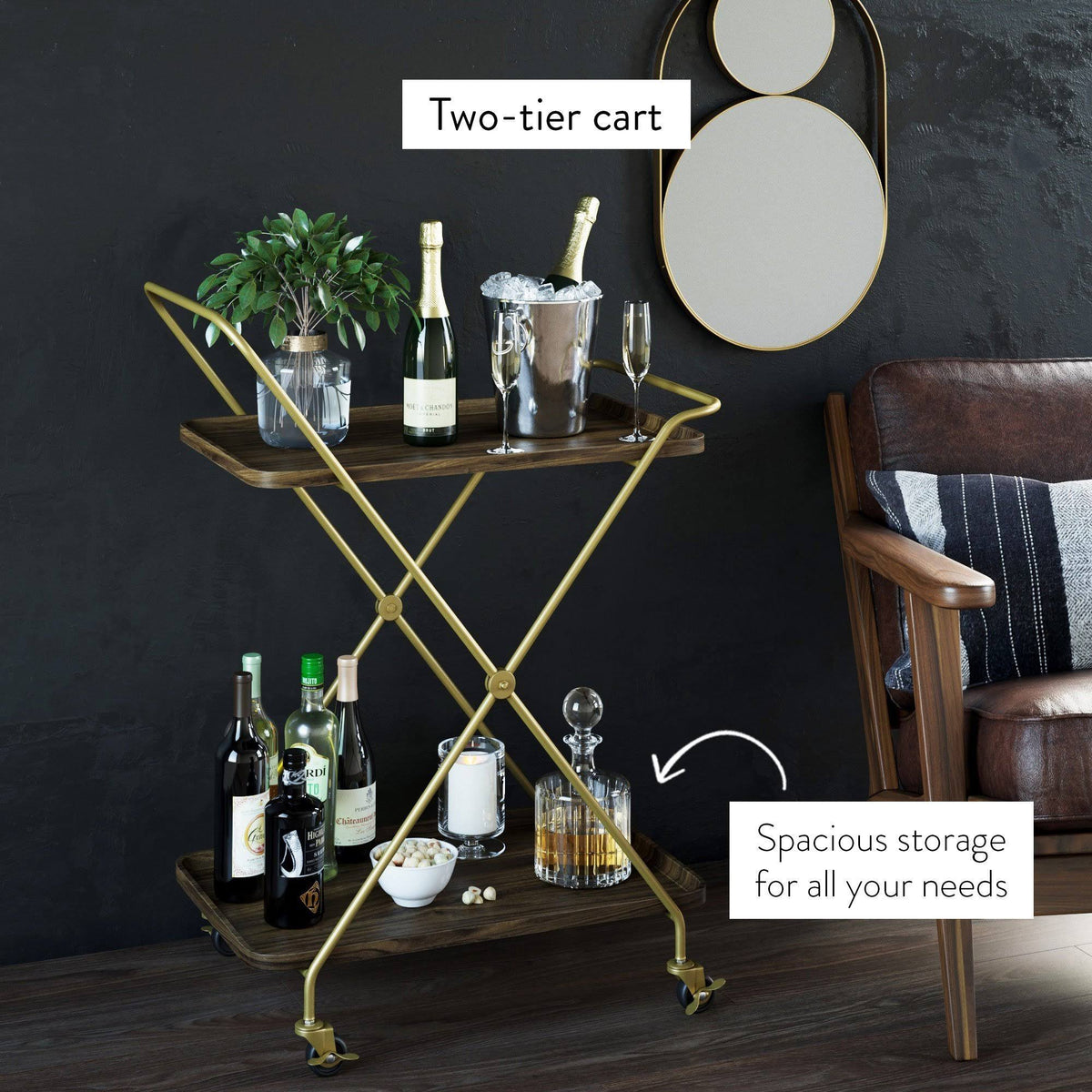 Beige Rolling Bar Cart or Serving Cart R6284