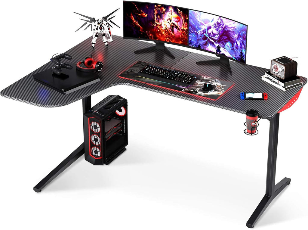 L Shaped Gaming Desk with Mouse Pad and Cup Holder J859006
