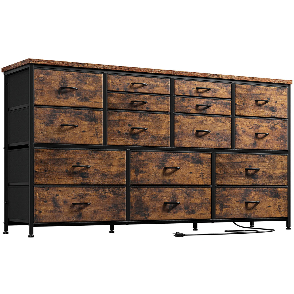 Black 16 Drawer Fabric Dresser TV Stand with Power Outlet U660029