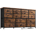 Black 16 Drawer Fabric Dresser TV Stand with Power Outlet U660029