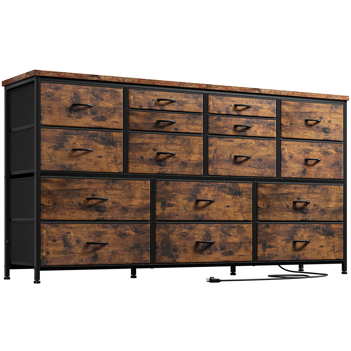 Black 16 Drawer Fabric Dresser TV Stand with Power Outlet U660029
