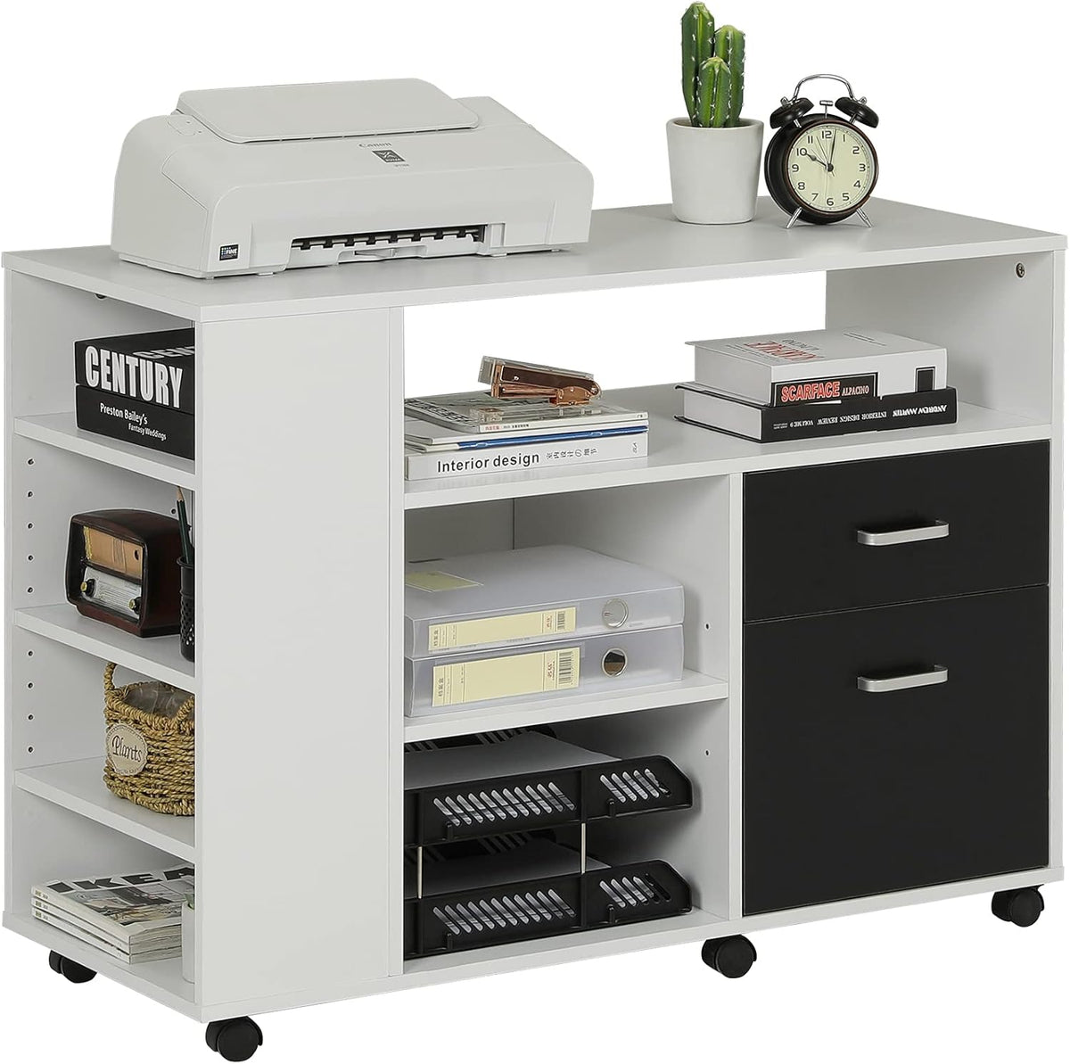 Black Rolling Wood File Cabinet with Storage Shelf V9538