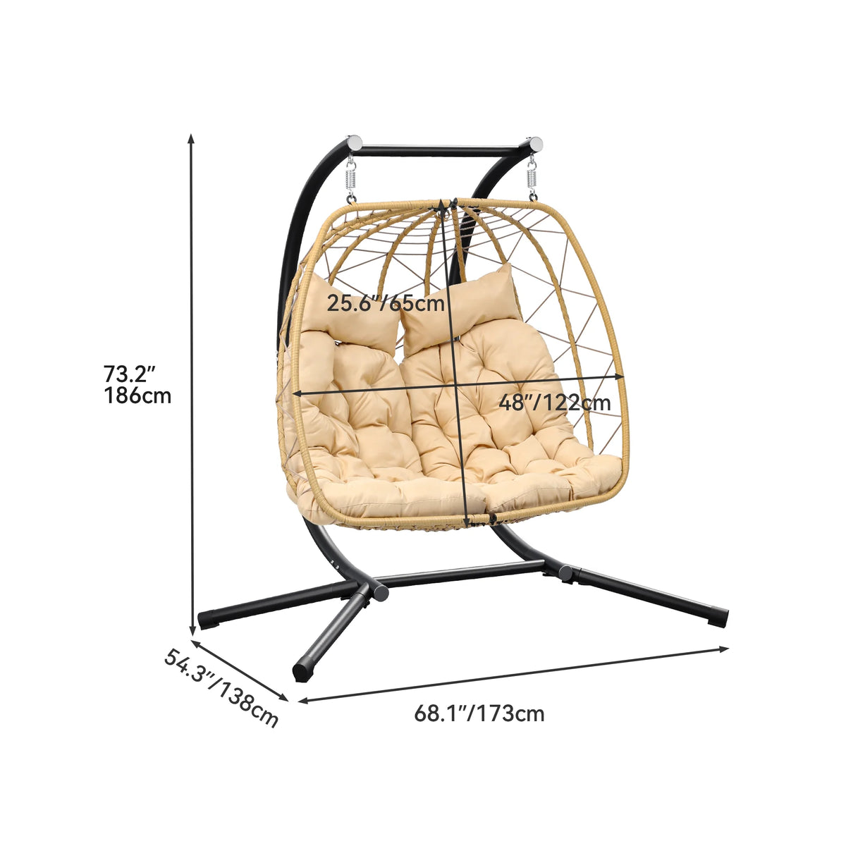 Hanging Egg Swing Chair with Stand 2 Person Wicker Chair with Cushions P4695