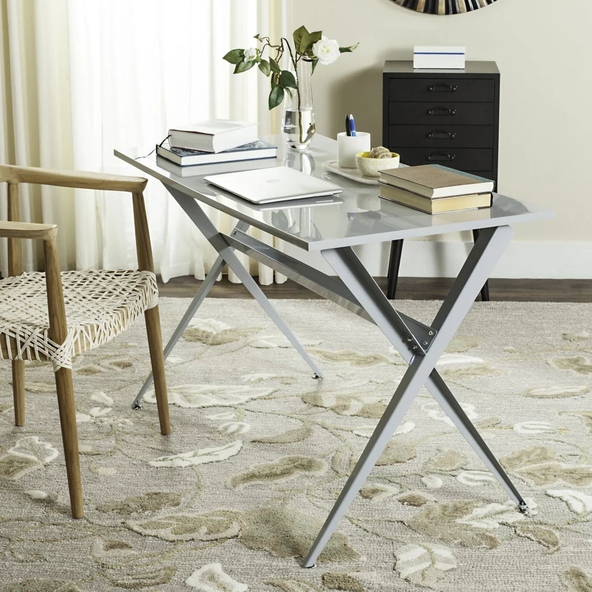 Grey Cross Leg Writing Desk Z18994