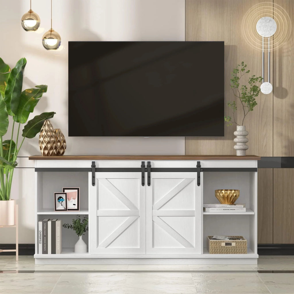 Farmhouse TV Stand with Sliding Barn Door Y177