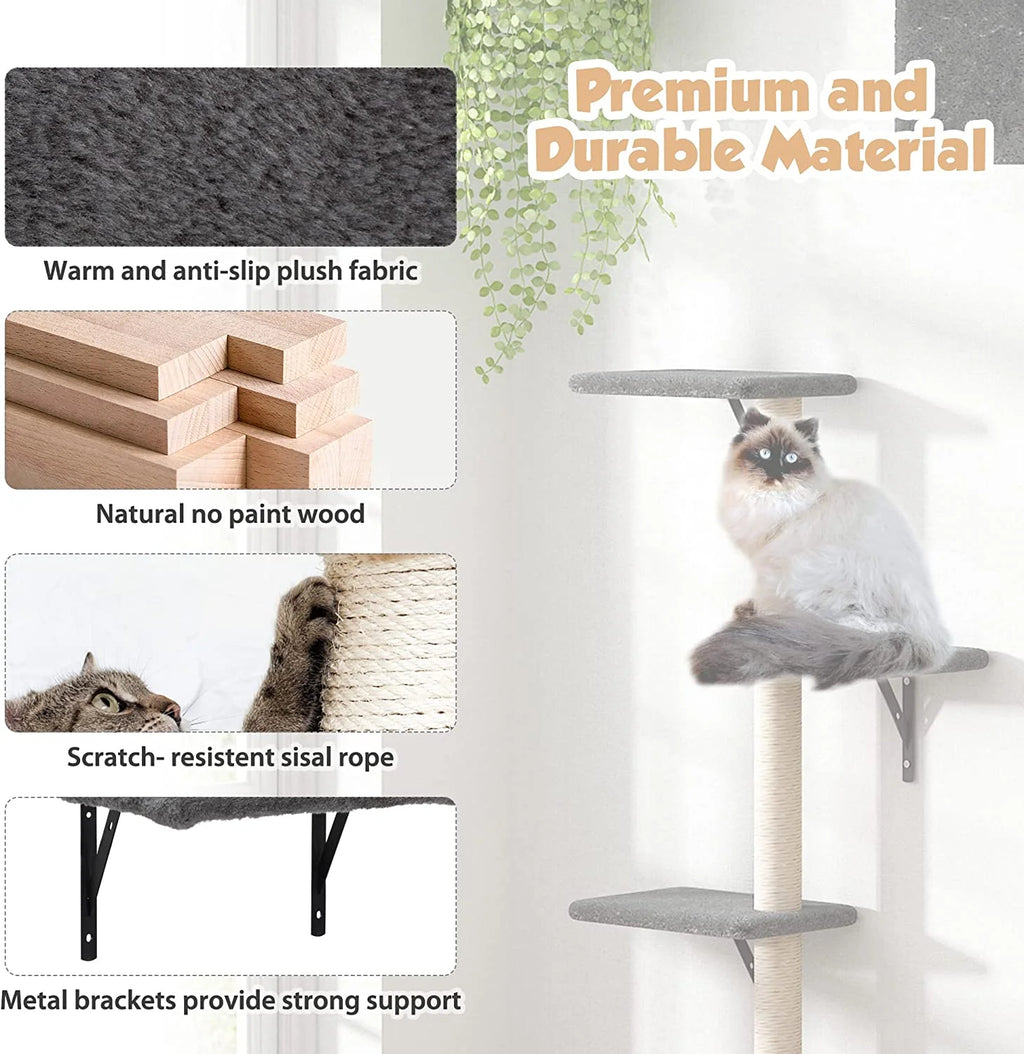 5 Pcs Wall-Mounted Wood Cat Climber Set W64193