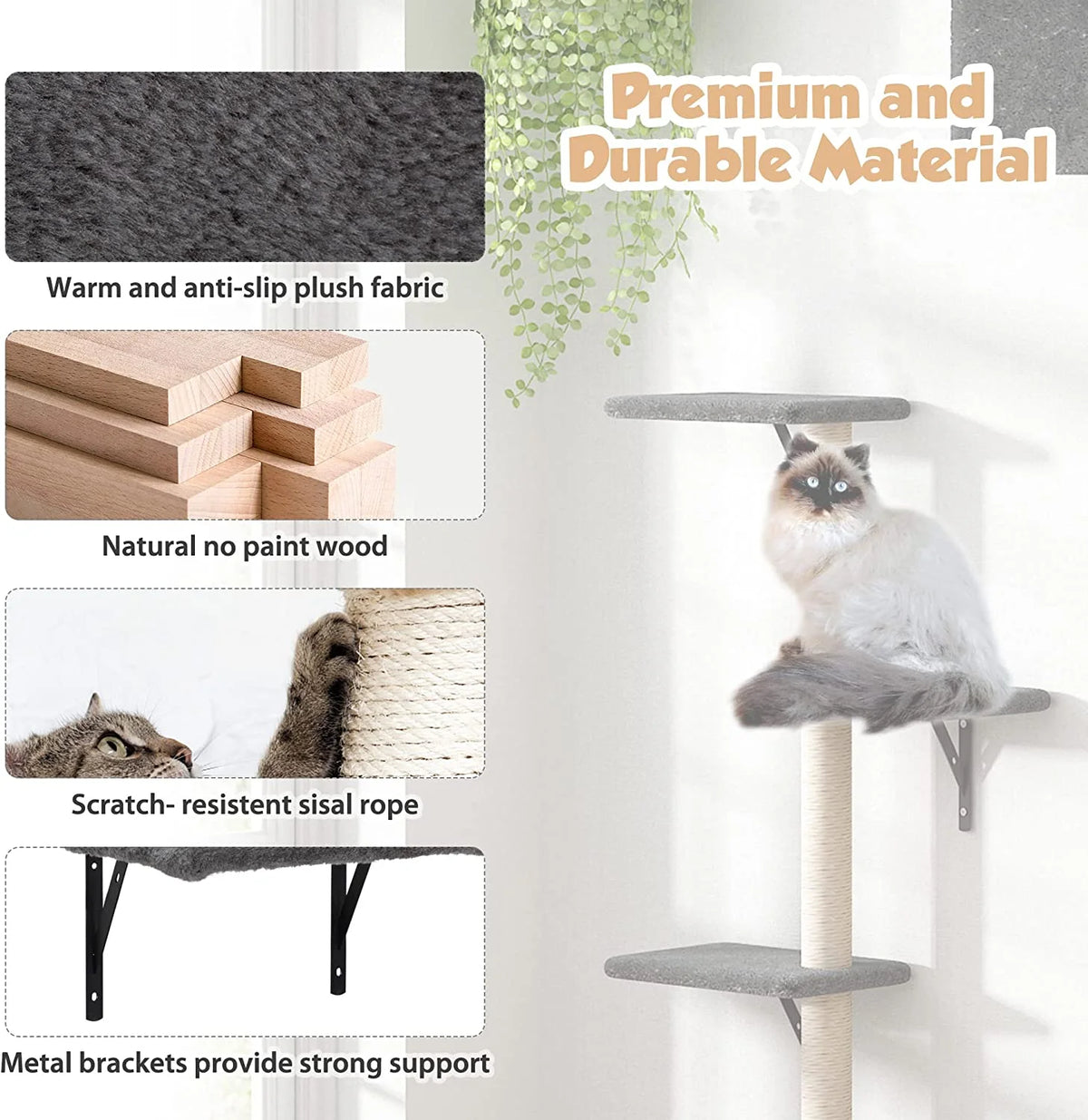 5 Pcs Wall-Mounted Wood Cat Climber Set W64193