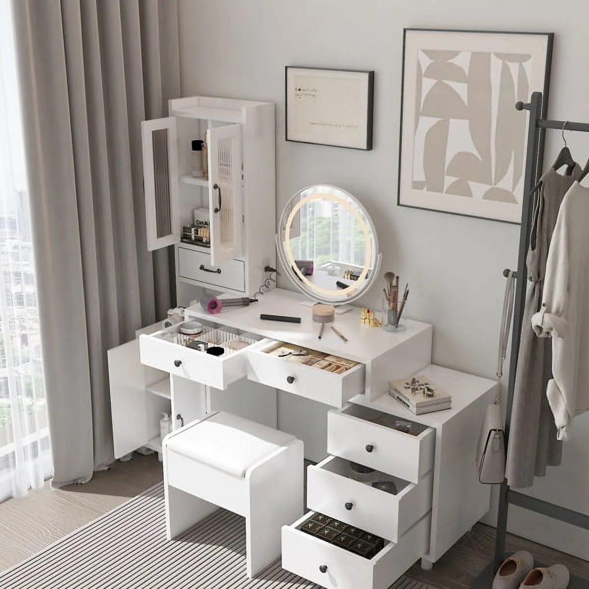 Modern Retractable Vanity with Power Outlets C4535