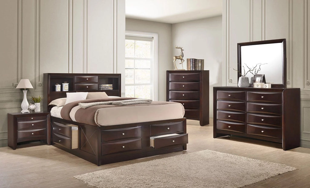Queen Size 6pc Captains Bed Set Storage Drawers Cherry Finish Solid Wood Z160673