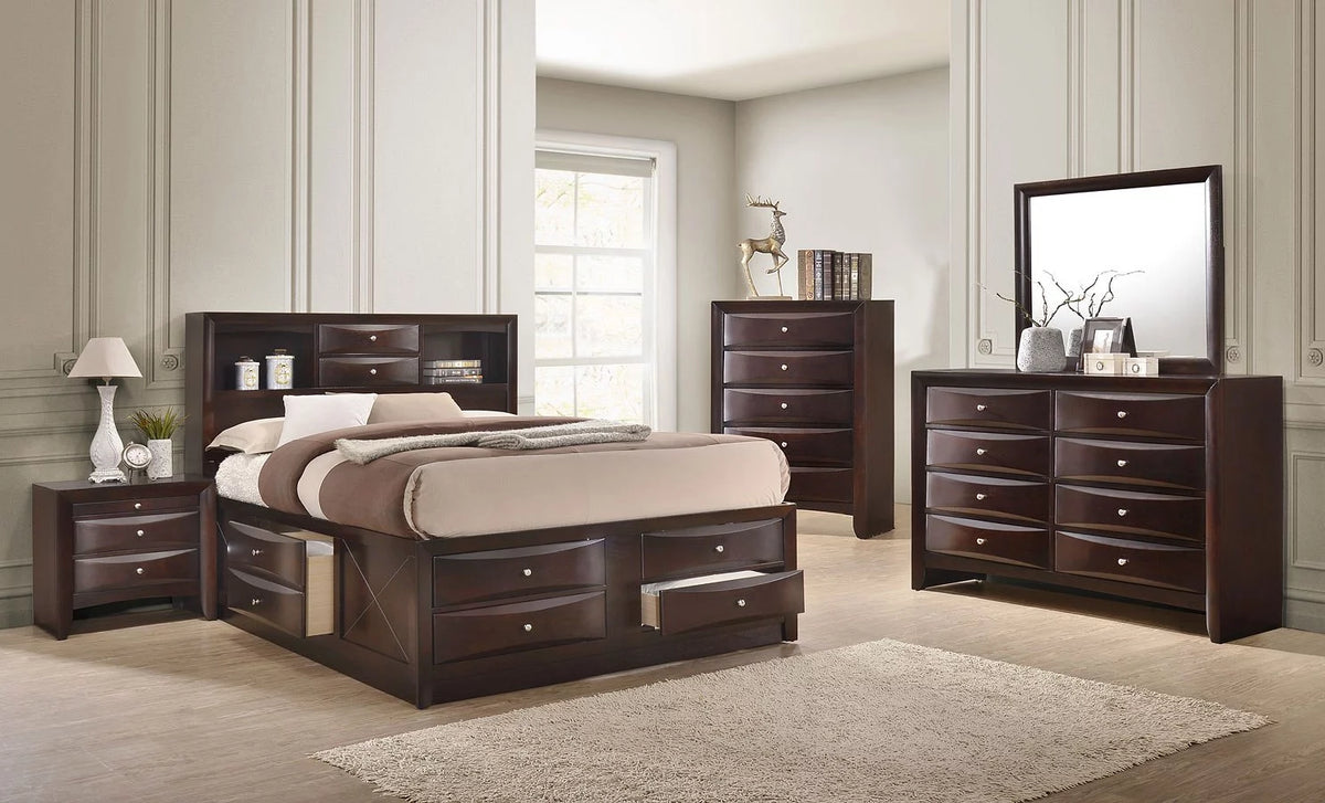 Queen Size 6pc Captains Bed Set Storage Drawers Cherry Finish Solid Wood Z160673
