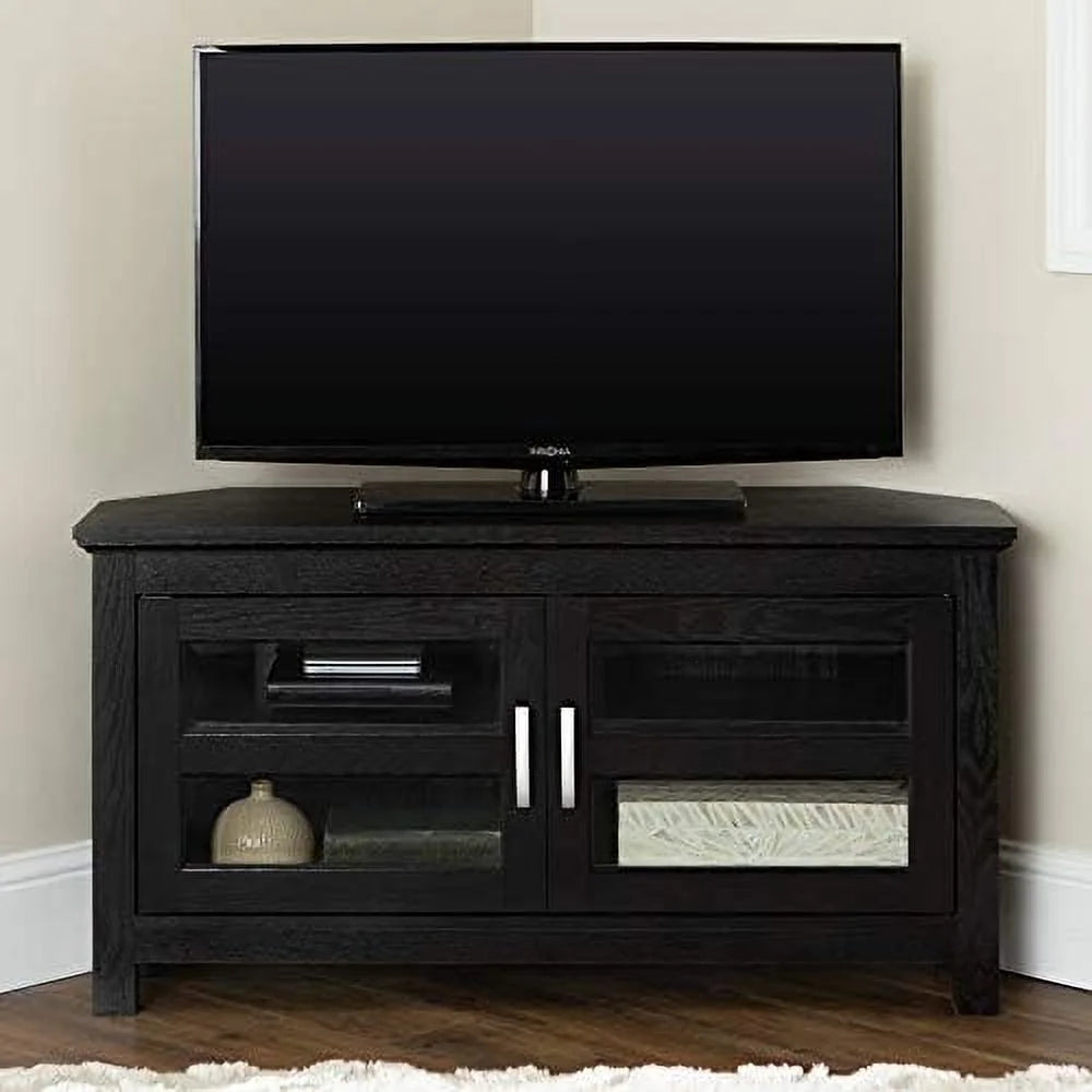 2 Door Corner Wood TV Stand up to 48" 44 Inch Black Z4696