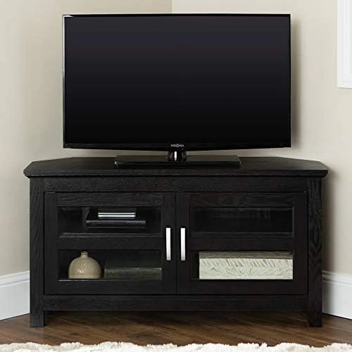 2 Door Corner Wood TV Stand up to 48" 44 Inch Black Z4696