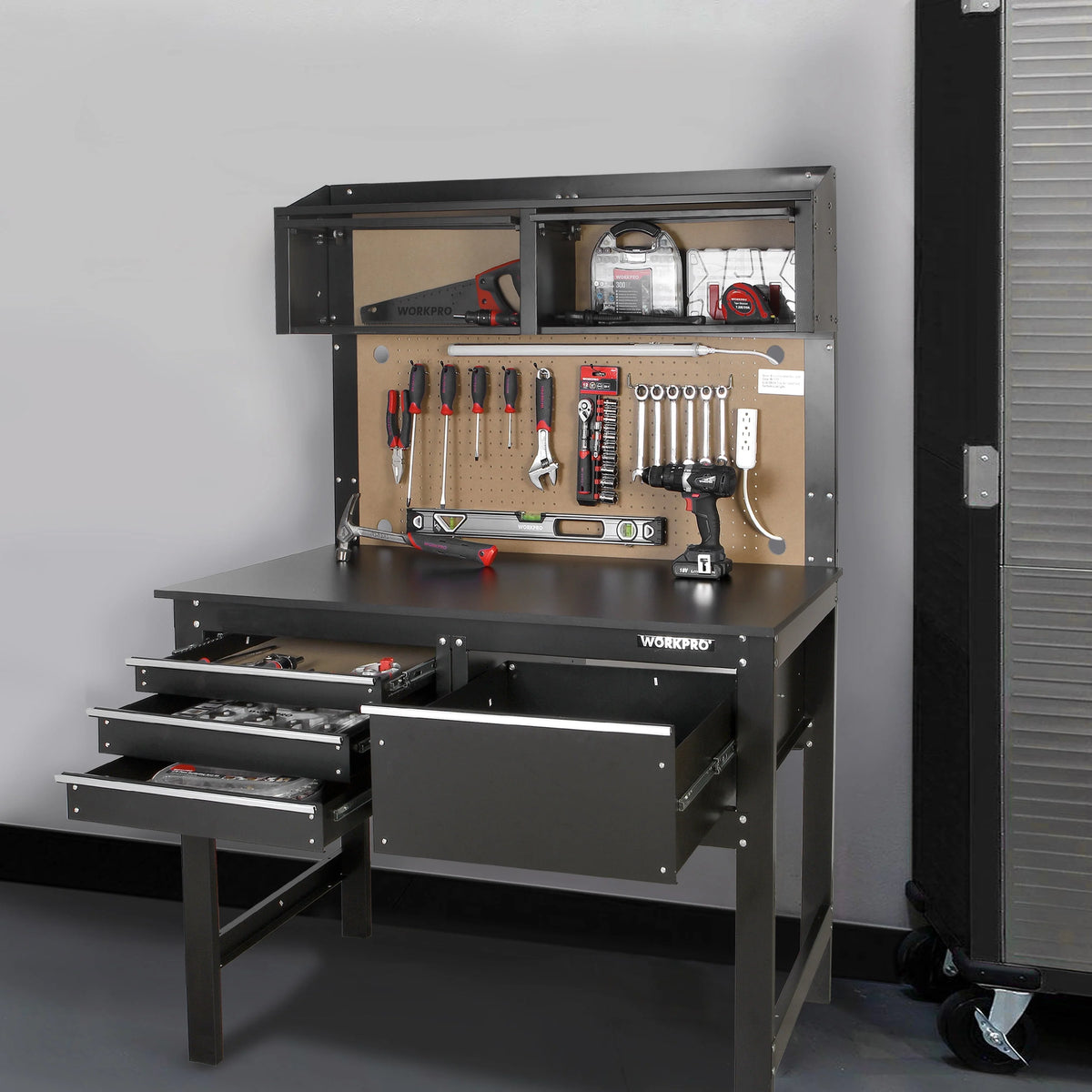 48-inch Steel Wood Workbench and Cabinet Combo X409